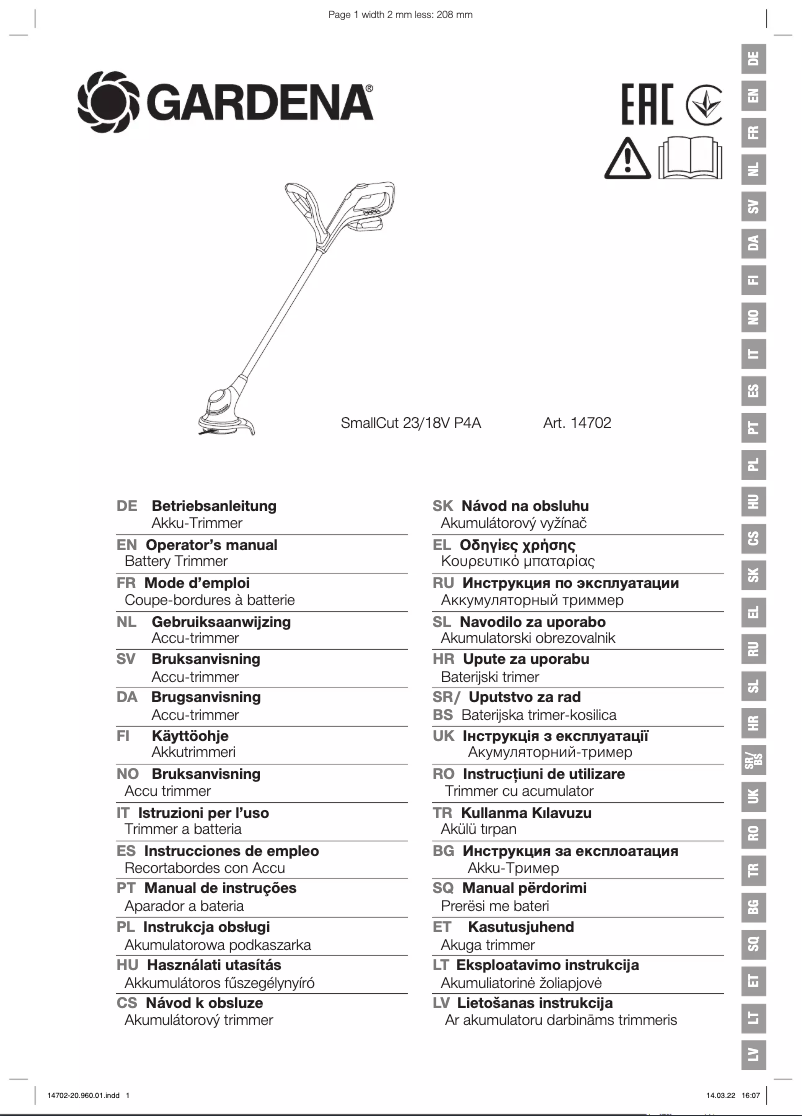 Page 1 de la notice Manuel utilisateur Gardena SmallCut 23/18V P4A