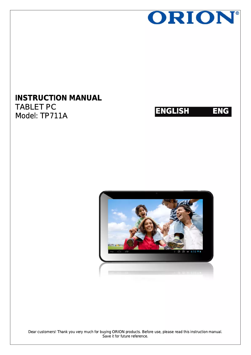 Page n°1 - Manuel utilisateur Orion TP711A