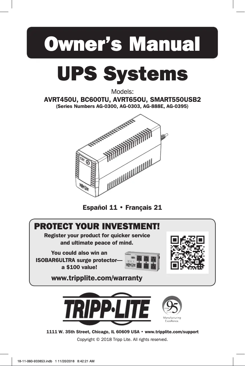 Page 1 de la notice Manuel utilisateur Tripp Lite SmartPro SMART550USB2
