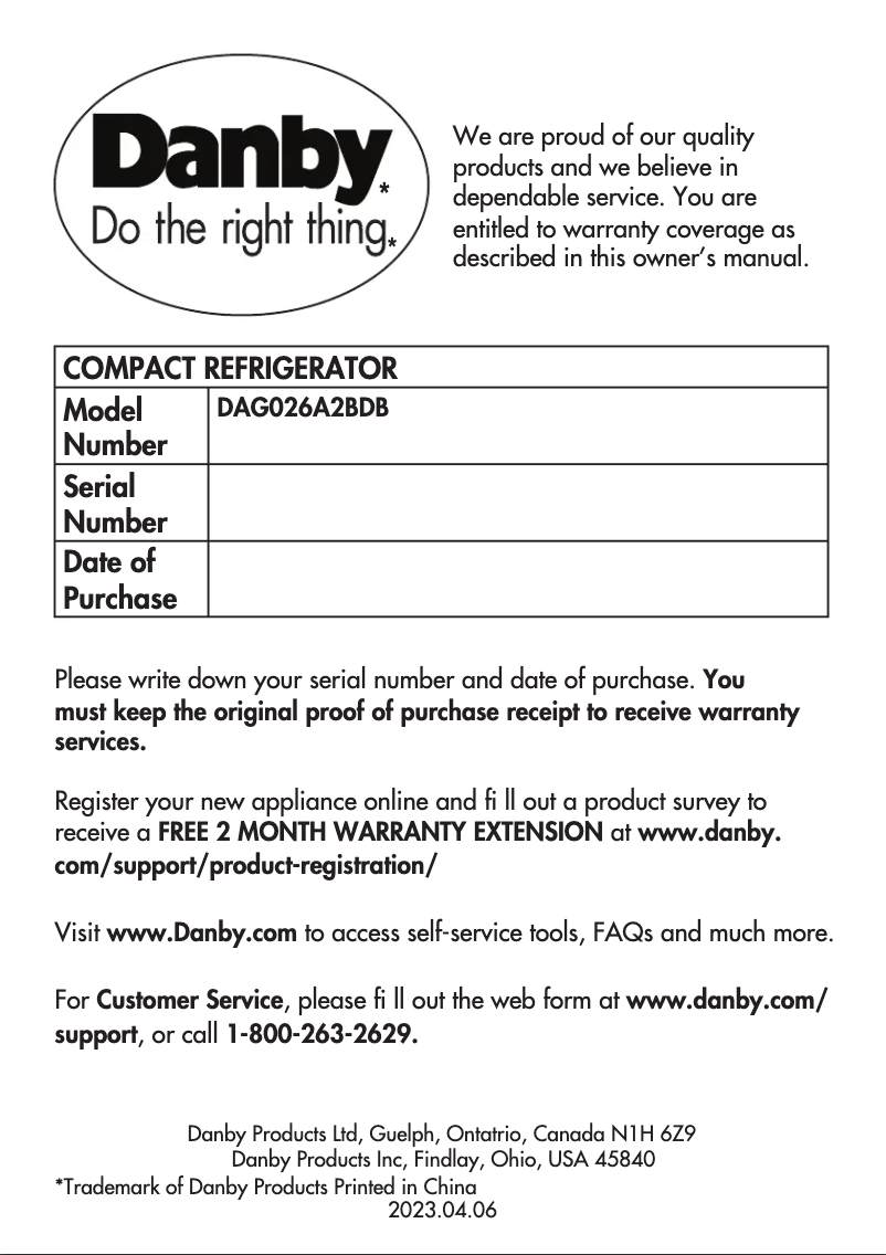 Página 1 del manual Manual de usuario Danby DAG026A2BDB