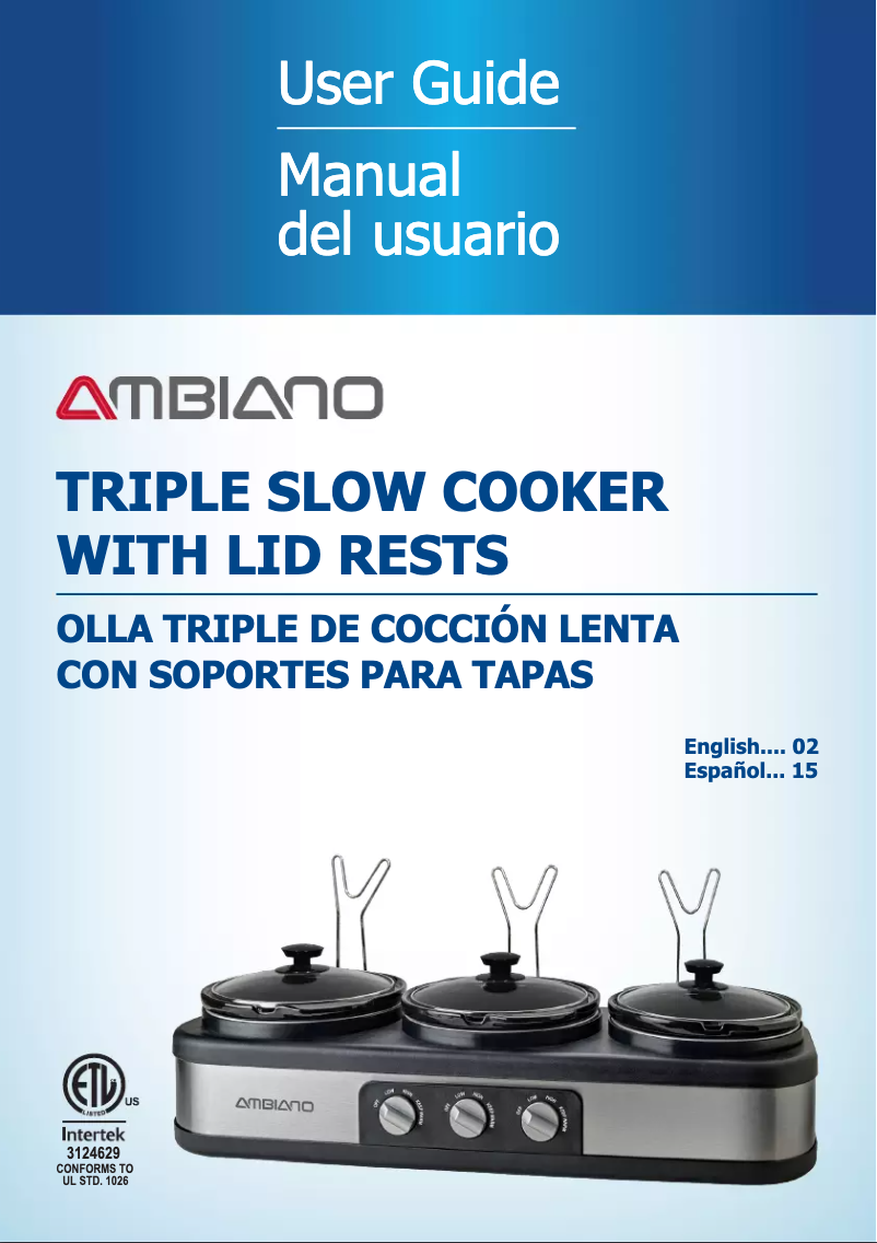 Page 1 de la notice Manuel utilisateur Ambiano Triple Slow Cooker with Lid Rests ATSC25SS