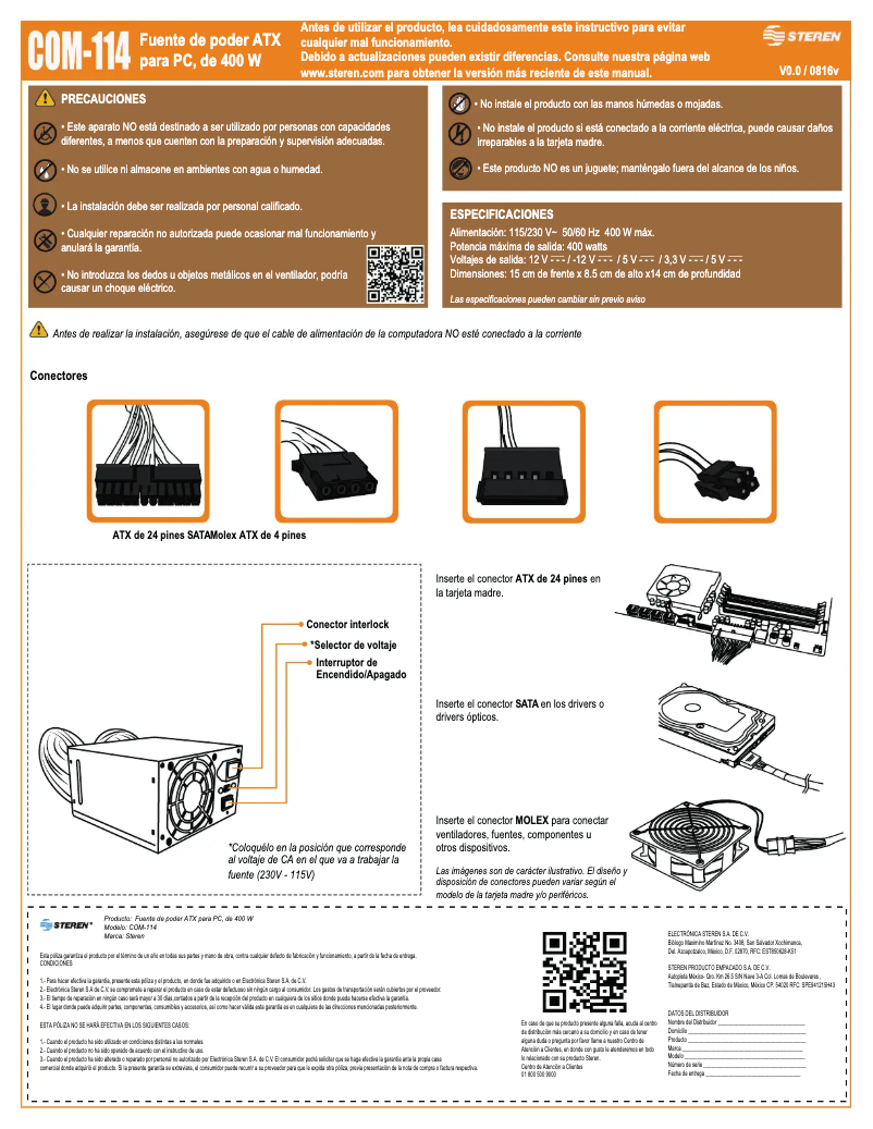 Page 1 de la notice Manuel utilisateur Steren COM-114