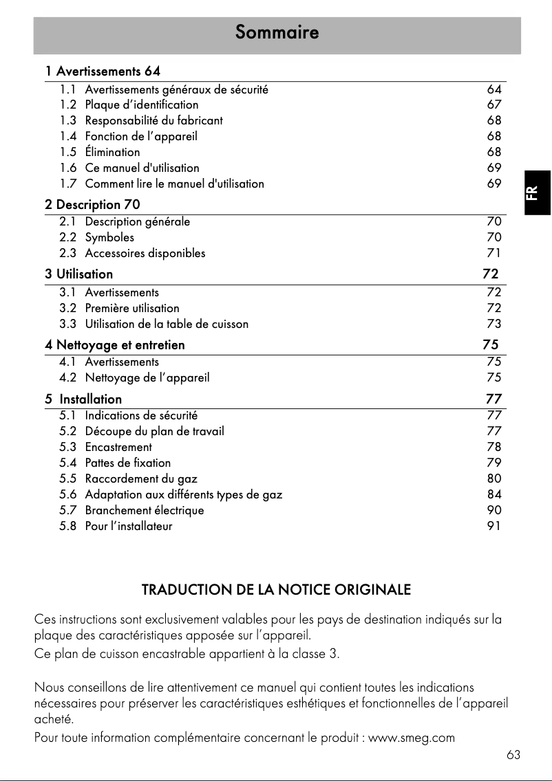 Page 1 de la notice Manuel utilisateur Smeg PV332CN