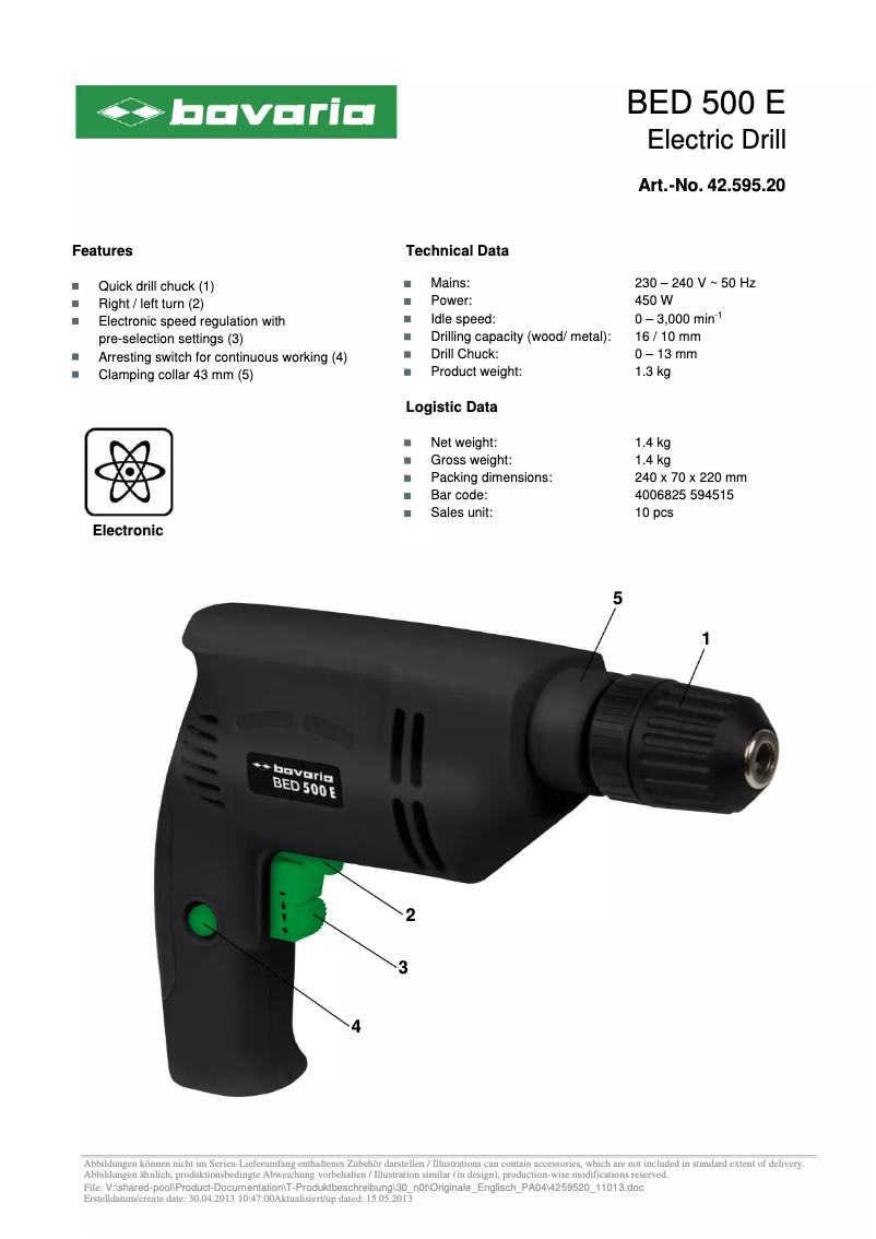 Imagen de la primera página del manual del dispositivo BED 500 E