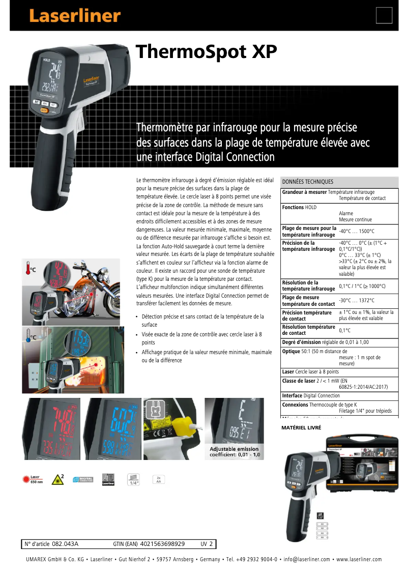 Page n°1 - Fiche technique Laserliner ThermoSpot XP