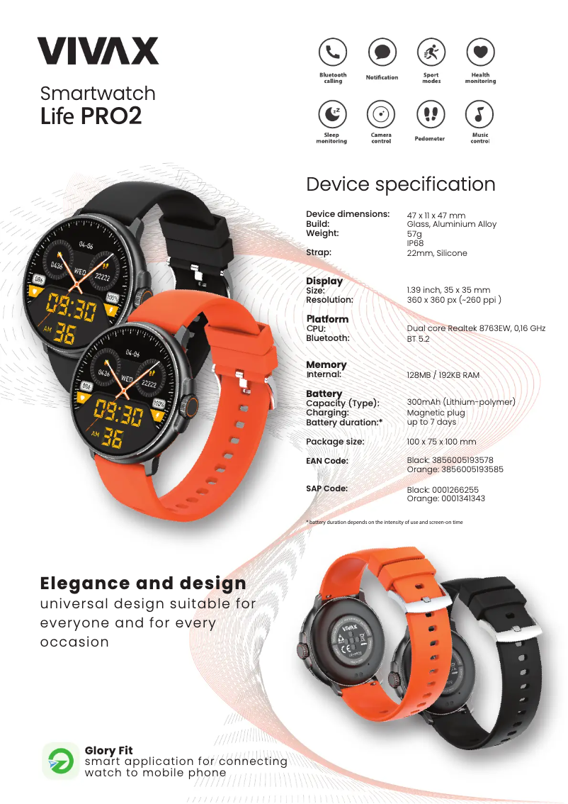 Page 1 de la notice Fiche technique Vivax Life PRO2