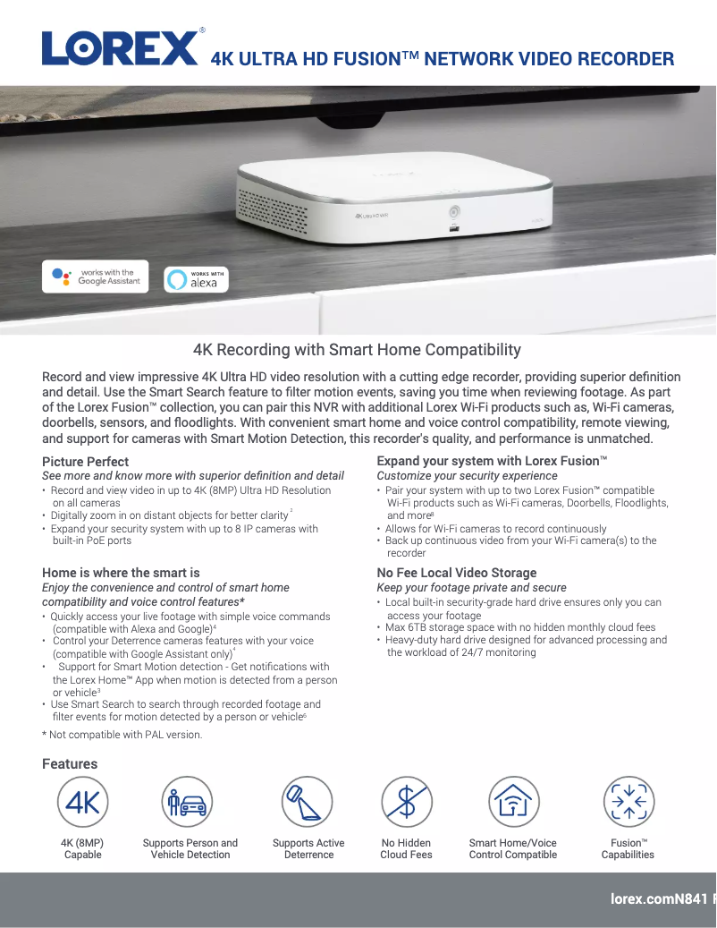 Página 1 del manual Ficha técnica Lorex N841
