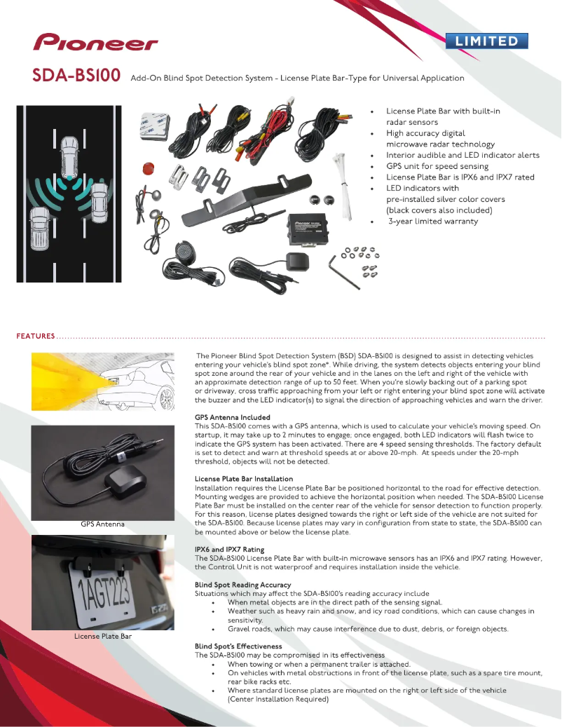 Page 1 de la notice Fiche technique Pioneer SDA-BS100