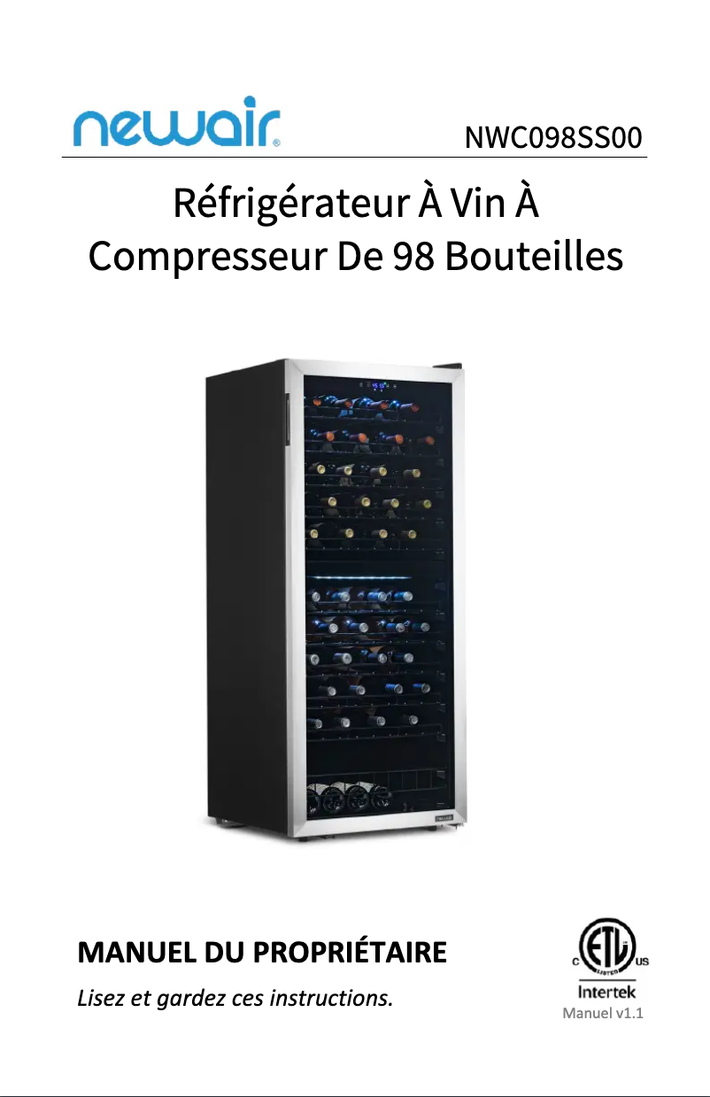Page 1 de la notice Manuel utilisateur NewAir NWC098SS00