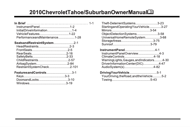 Page 1 de la notice Manuel utilisateur Chevrolet Tahoe (2010)
