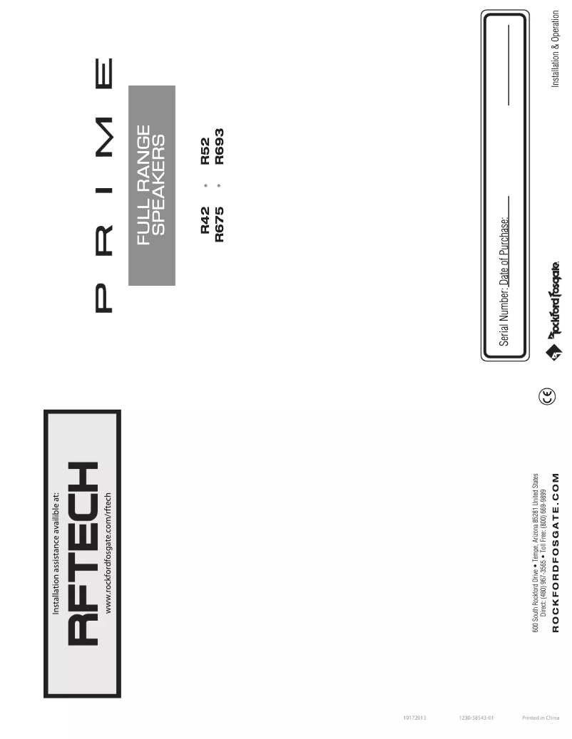 Page n°1 - Manuel utilisateur Rockford Fosgate R169X2