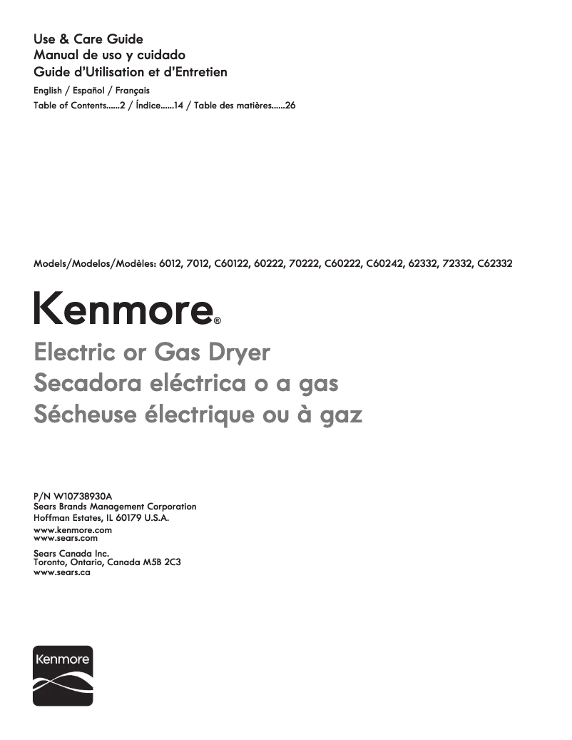 Page 1 de la notice Manuel utilisateur Kenmore C60122