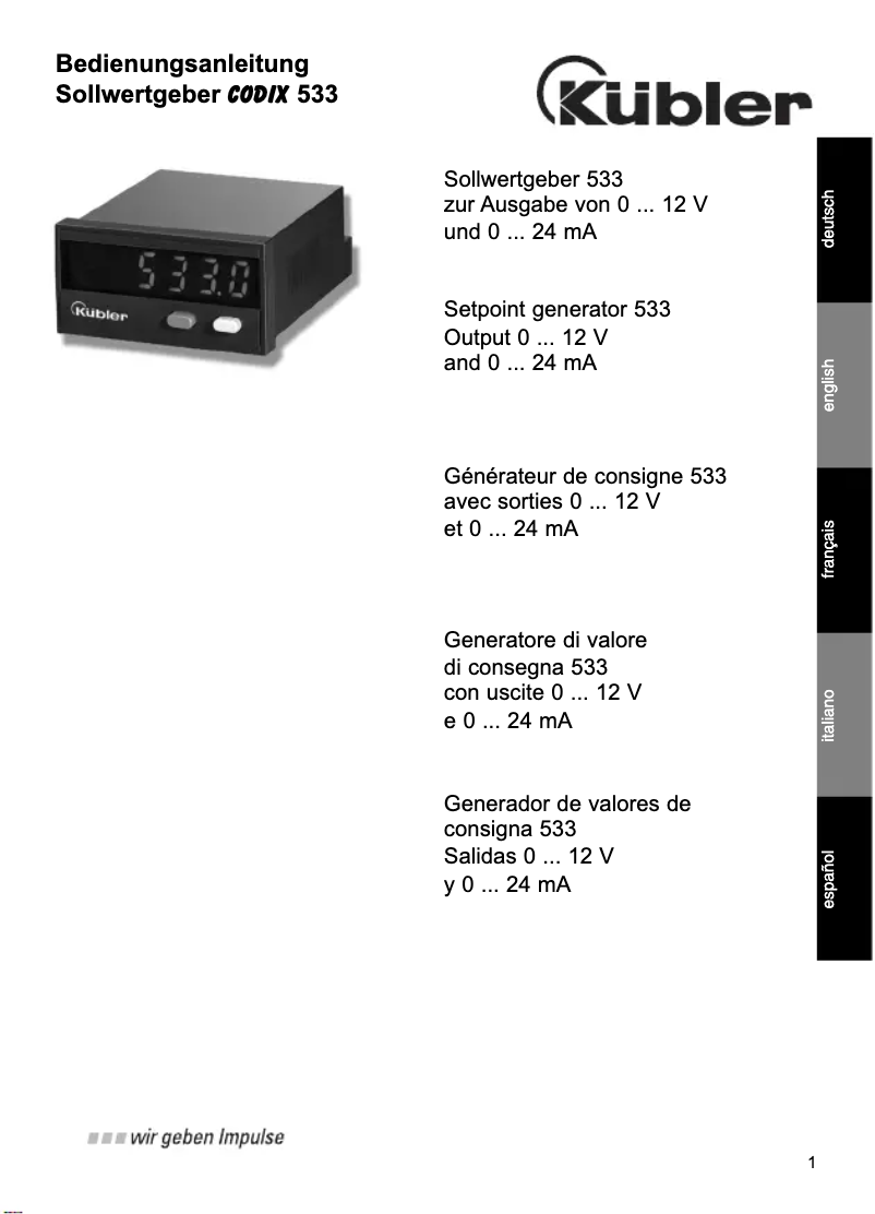 Page 1 de la notice Manuel utilisateur Kübler Codix 533