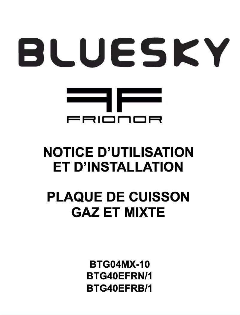 Page n°1 - Manuel utilisateur Bluesky BTG 40 EFRN/1