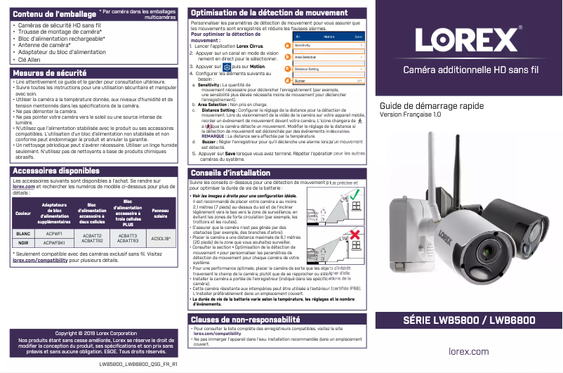 Page n°1 - Guide de démarrage rapide Lorex LWB6850W