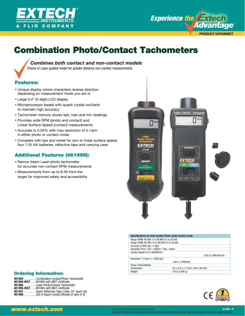 Page n°1 - Fiche technique Extech 461995