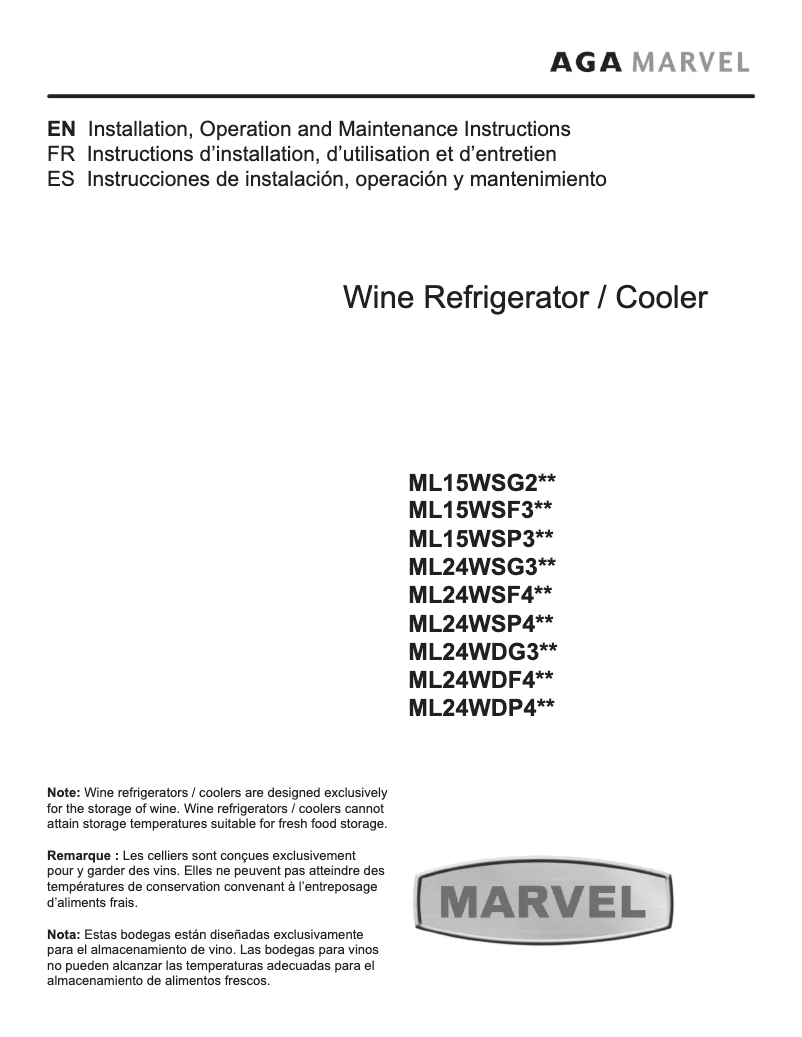 Page 1 de la notice Manuel utilisateur Marvel ML24WSG3RS