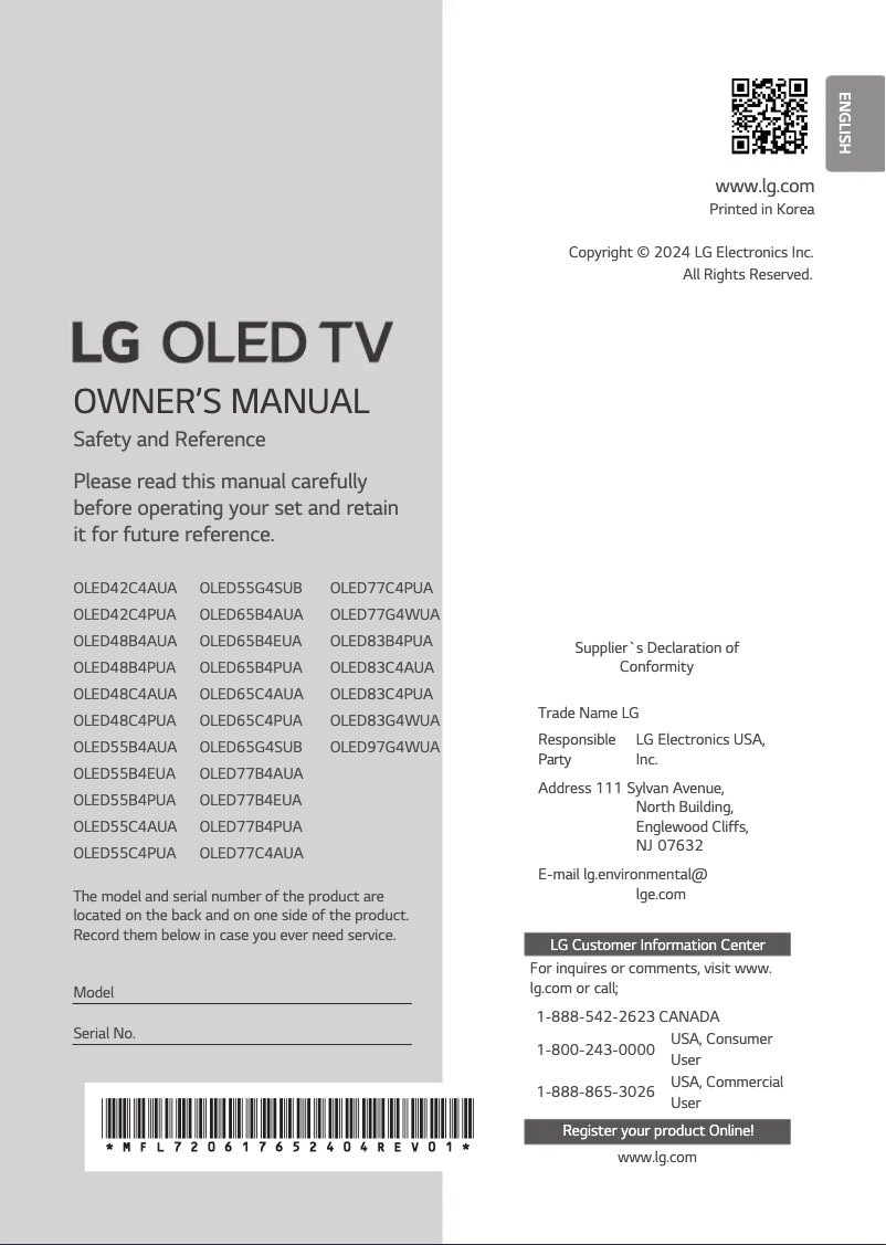 Page n°1 - Manuel utilisateur LG OLED77B4PUA