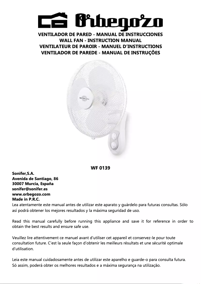 Page n°1 - Manuel utilisateur Orbegozo WF 0139