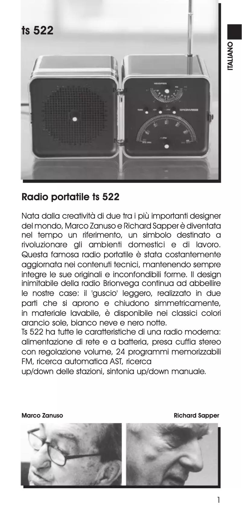 Page n°1 - Manuel utilisateur Brionvega Radio Cubo