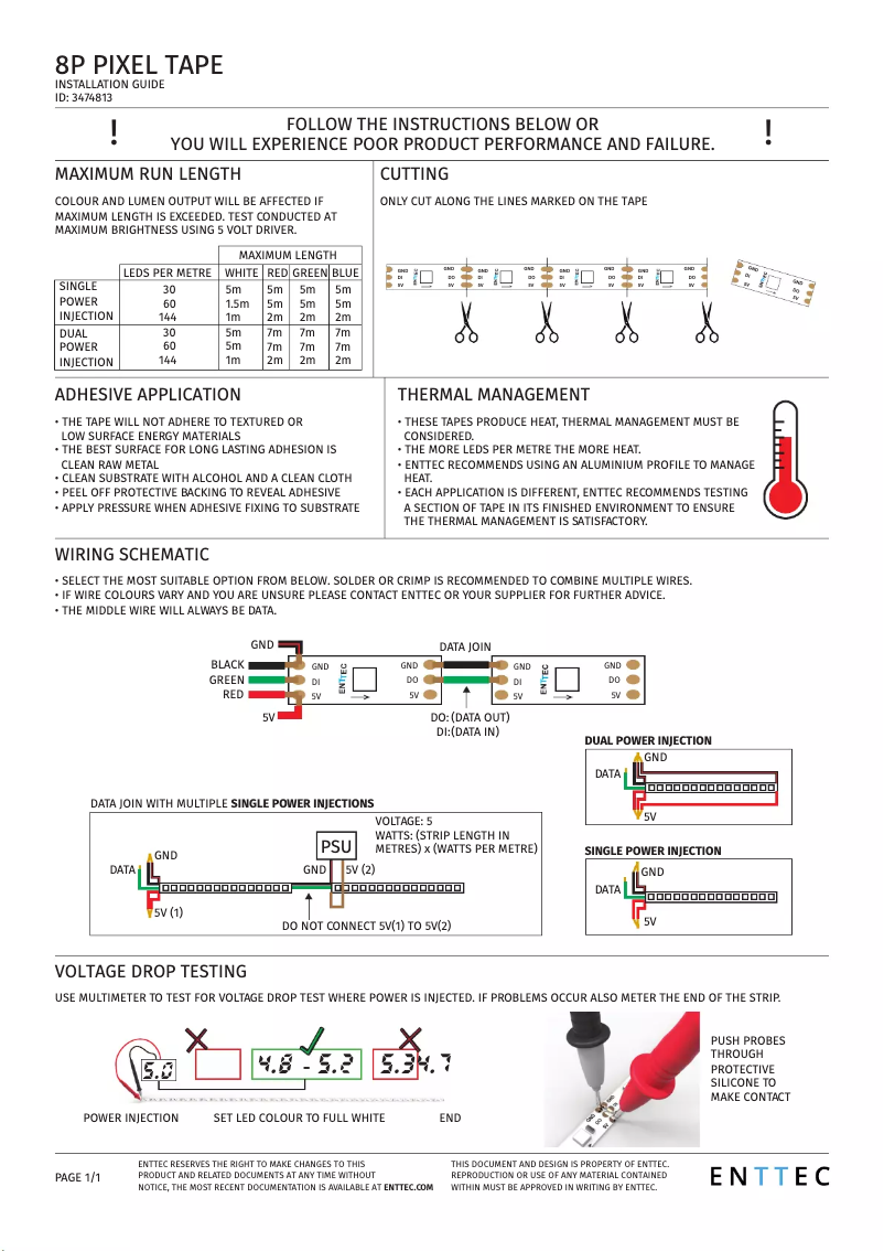 Página 1 del manual Manual de usuario Enttec 8P Pixel Tape