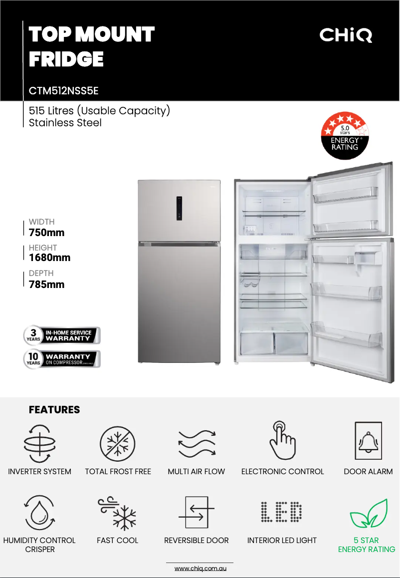 Page 1 de la notice Fiche technique CHiQ CTM512NSS