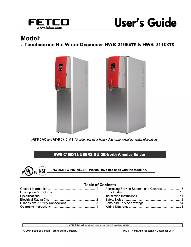 Image de la première page du manuel de l'appareil HWB-2110