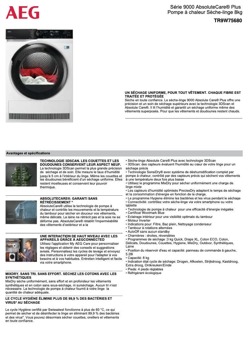 Page n°1 - Fiche technique AEG TR9W75680