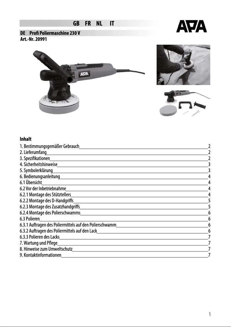 Page 1 de la notice Manuel utilisateur APA 20991