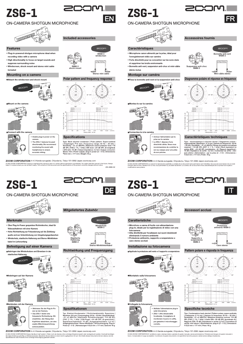 Page n°1 - Manuel utilisateur Zoom ZSG-1