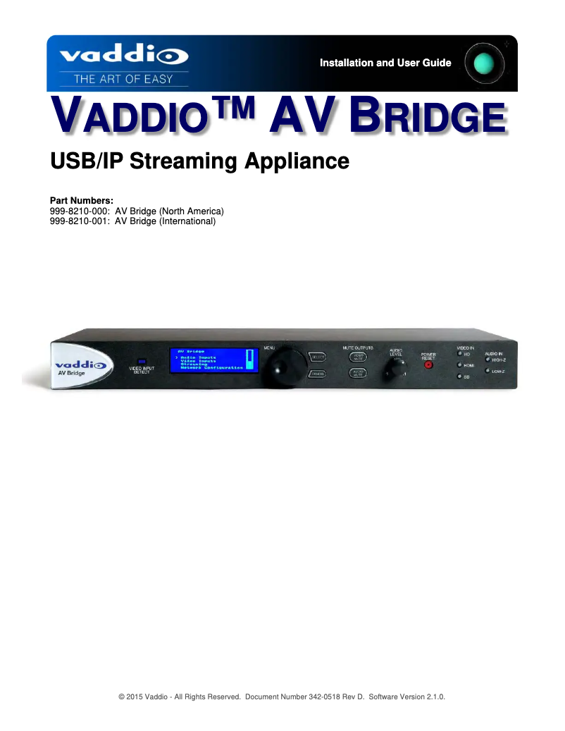 Imagen de la primera página del manual del dispositivo AV Bridge