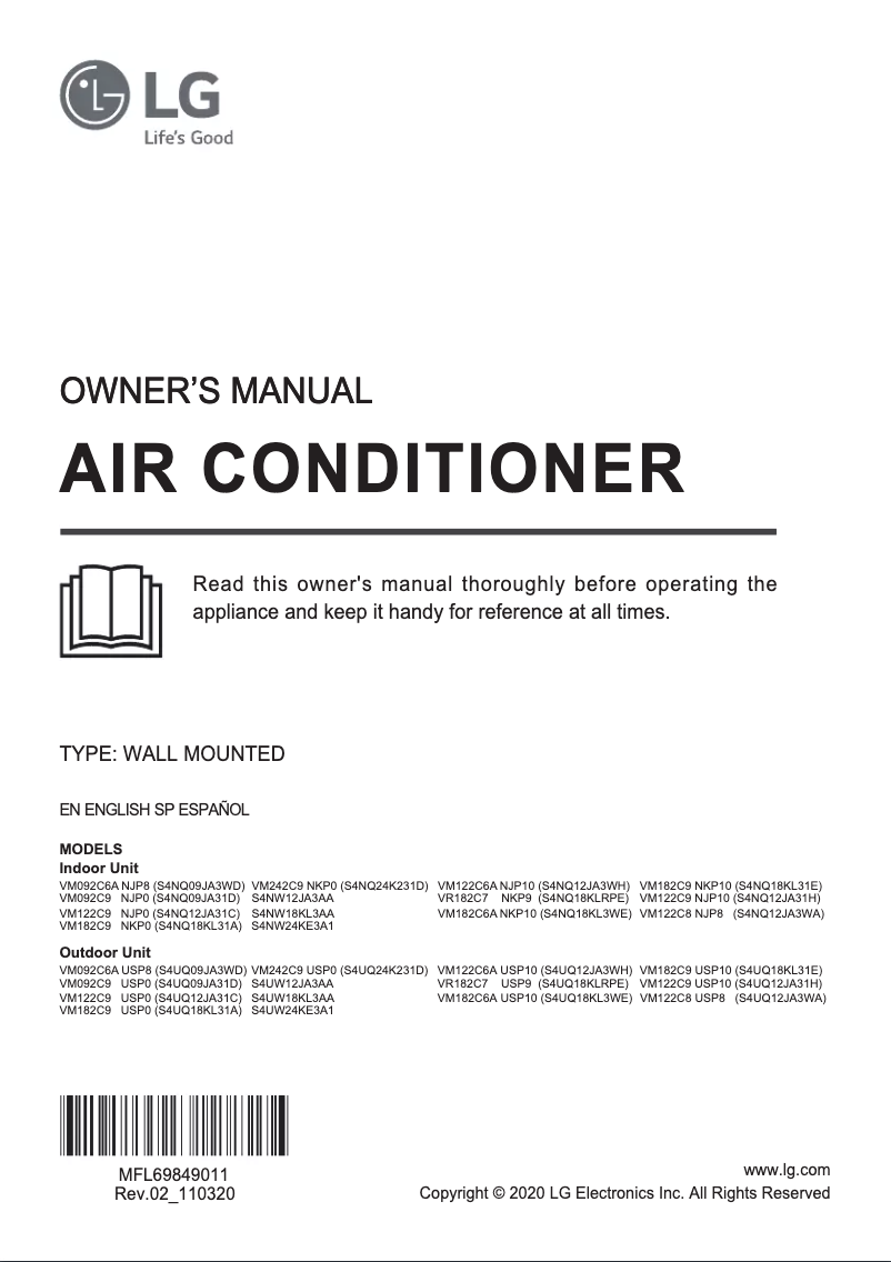 Page 1 de la notice Manuel utilisateur LG VM122C8