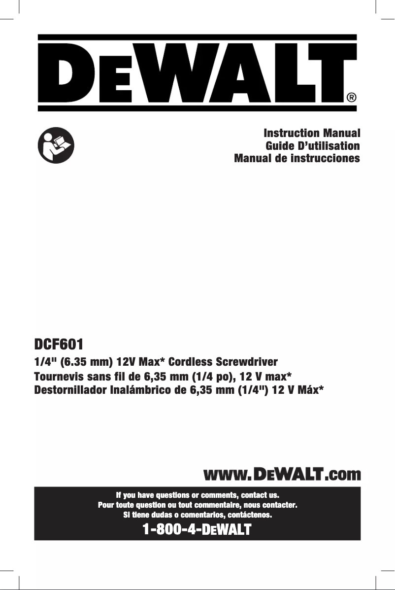 Page 1 de la notice Manuel utilisateur DeWalt DCF601