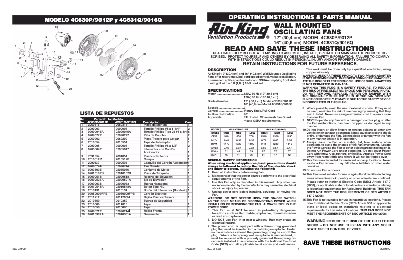 Página 1 del manual Manual de usuario Air King 9016