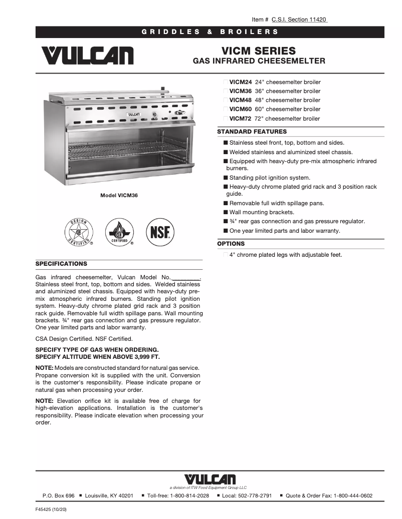 Page n°1 - Fiche technique Vulcan VICM60