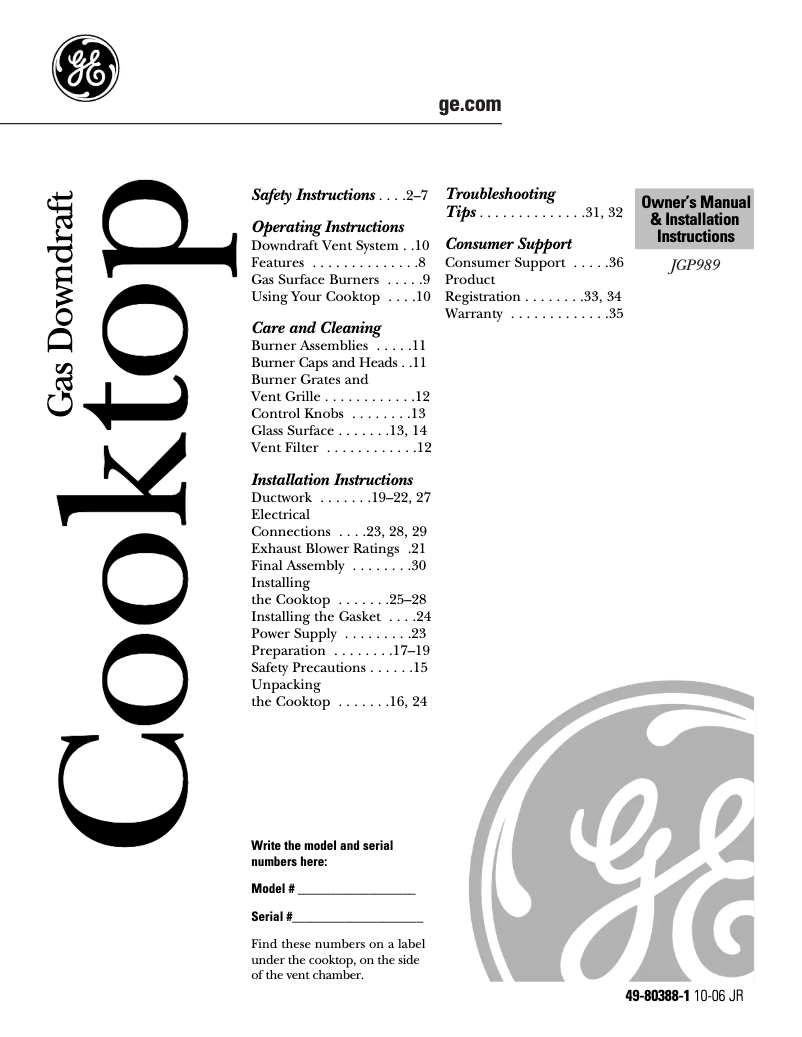 Page n°1 - Guide d'installation GE Profile JGP989KKCC