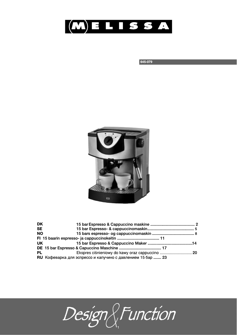 Page n°1 - Manuel utilisateur Melissa 645-079