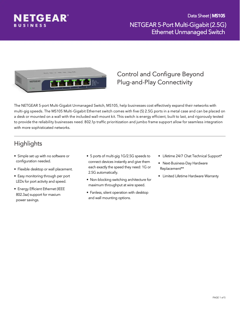 Page n°1 - Fiche technique Netgear ProSafe WMS105