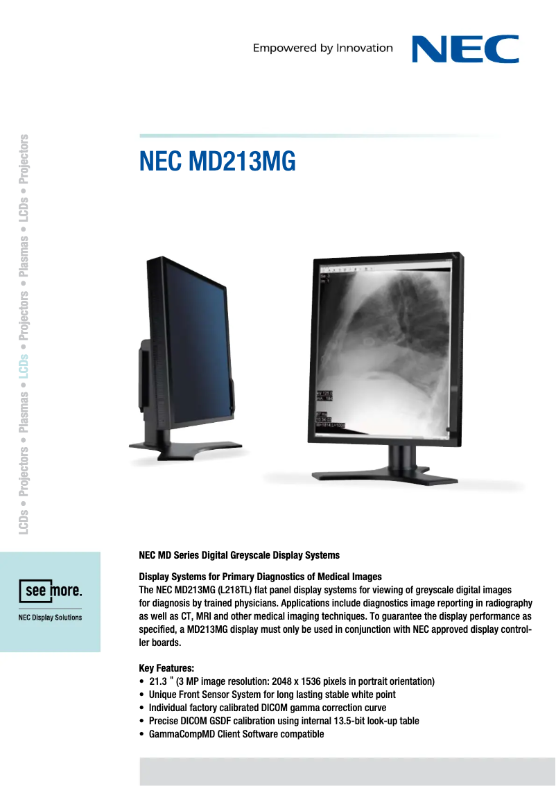 Page 1 de la notice Fiche technique NEC MultiSync MD213MG