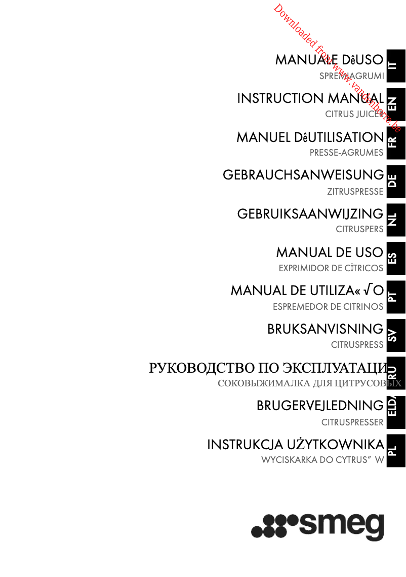 Page 1 de la notice Manuel utilisateur Smeg CJF01