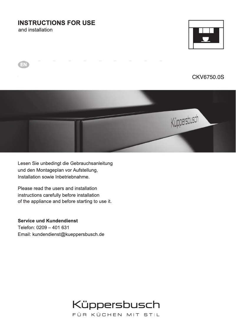 Image de la première page du manuel de l'appareil CKV6750.0S