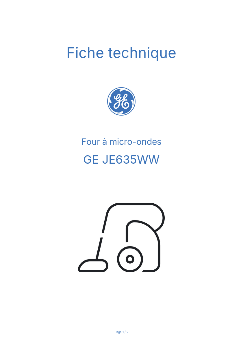 Page n°1 - Fiche technique GE JE635WW