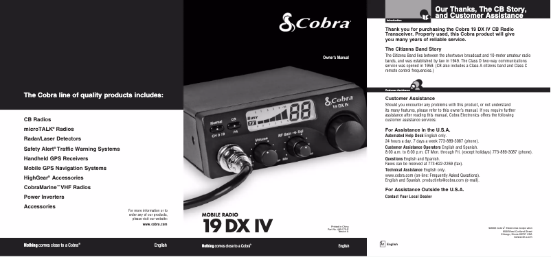 Page n°1 - Manuel utilisateur Cobra 19 DX IV