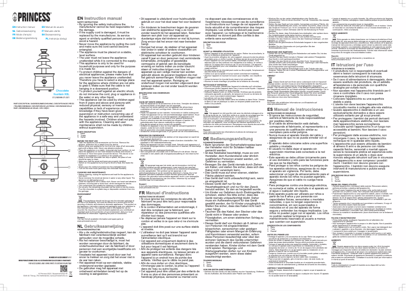 Page 1 de la notice Manuel utilisateur Princess Chocolate Fountain XXL 292999