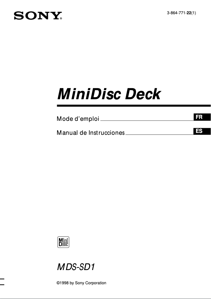 Page 1 de la notice Manuel utilisateur Sony MDS-SD1