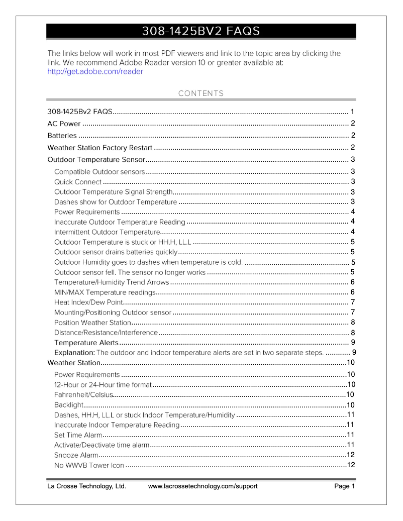 Page n°1 - FAQ La Crosse Technology 308-1425BV2