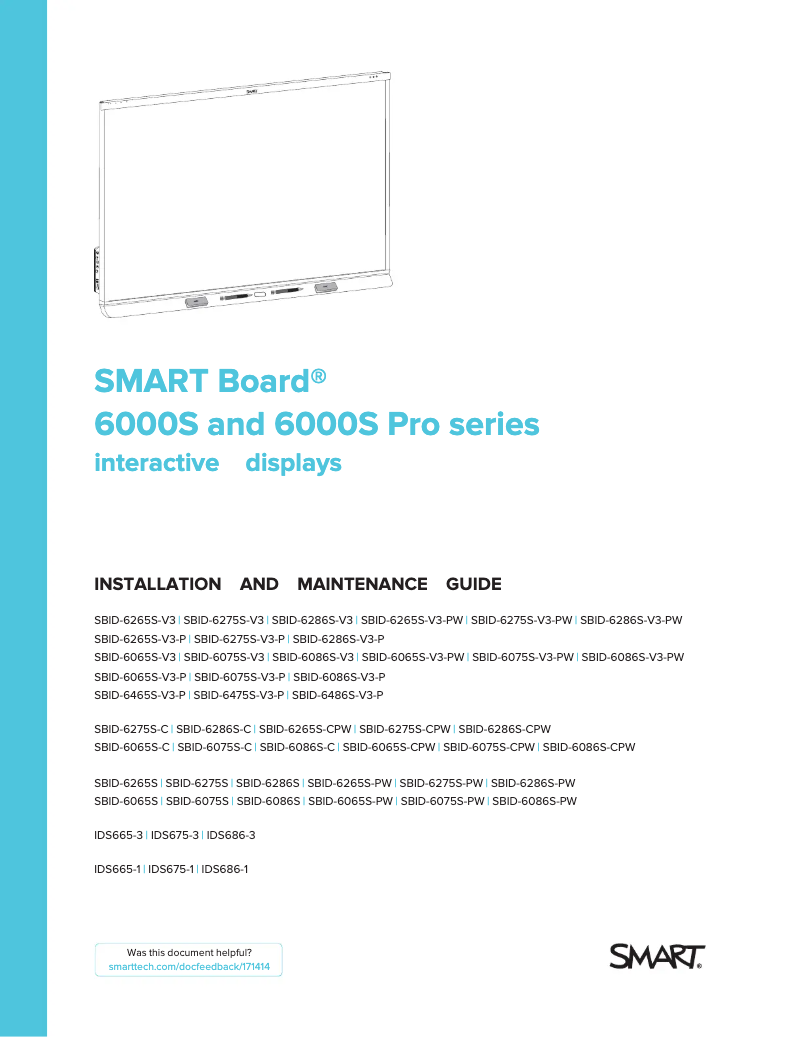 Page n°1 - Manuel utilisateur SMART Technologies SBID-6275S-V3