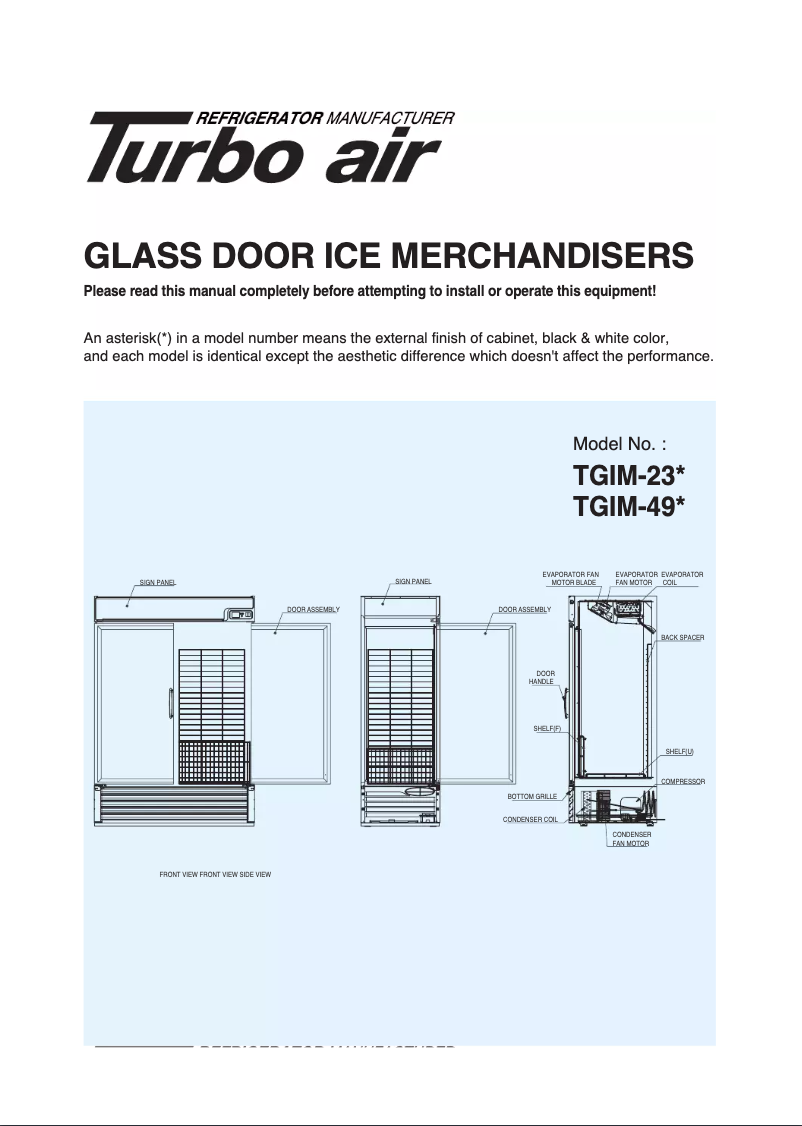 Página 1 del manual Manual de uso y mantenimiento Turbo air TGIM-23