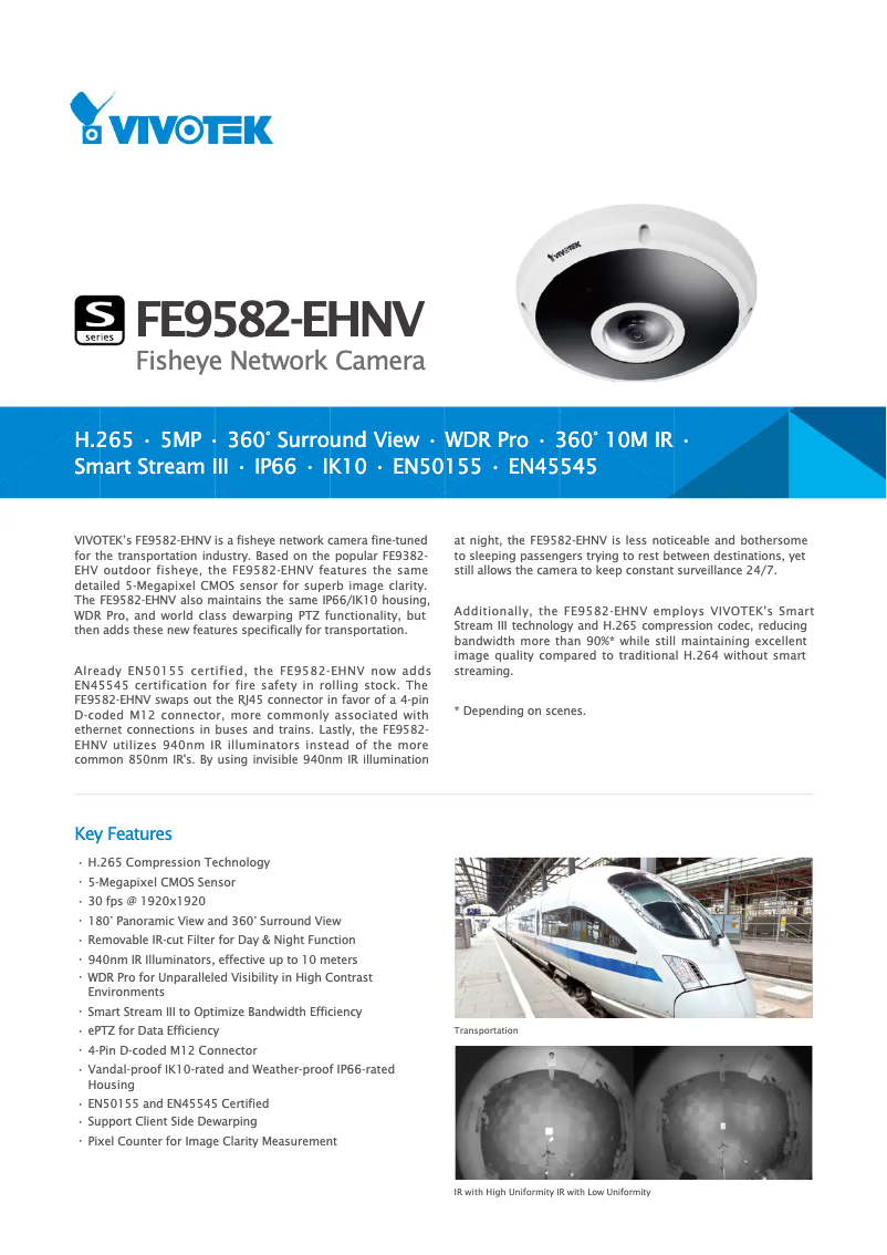 Page 1 de la notice Fiche technique Vivotek Fisheye FE9582-EHNV