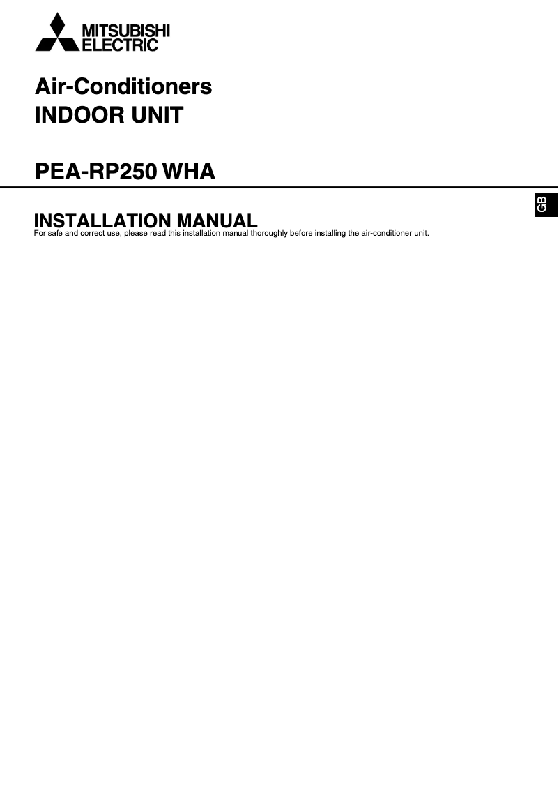 Page 1 de la notice Manuel utilisateur Mitsubishi PEA-RP250WHA